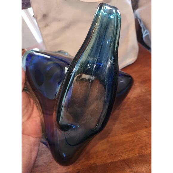 Swan Swirl Bowl/Dish Centerpiece Vintage Blue/Orange Art Glass Large - Picture 8 of 11